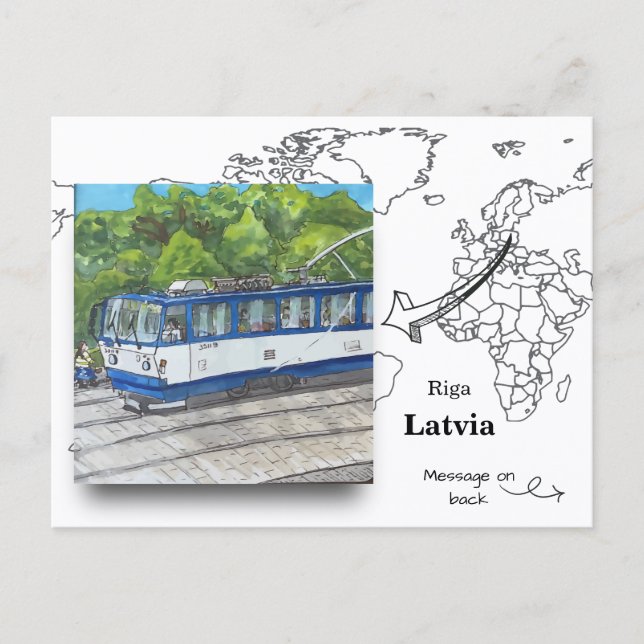 Carte Postale Le tramway historique, Riga Lettonie (Devant)