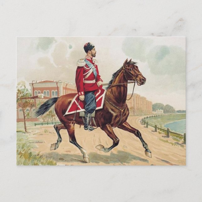 Carte Postale Le tsar Nicolas II Romanov de Russie à cheval (Devant)
