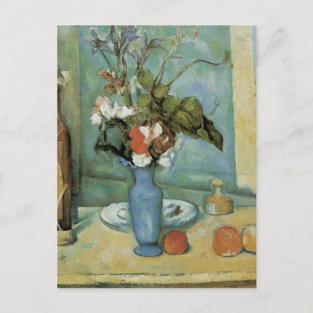 Carte Postale Le Vase Bleu (Fleurs et Fruits) par Paul Cezanne (Devant)
