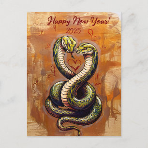Carte Postale Le voeu du Nouvel An pour l'amour 2025 Serpent en 