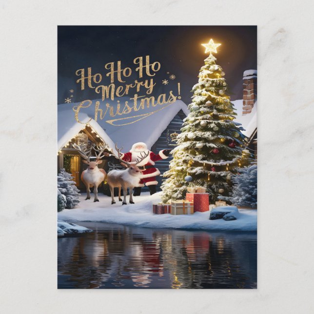 Carte Postale Le vol magique des rennes du Père Noël (Devant)