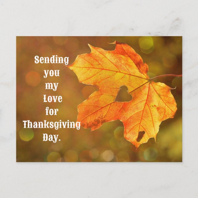 Carte Postale Leaf With Heart Thanksgiving Postcard (Devant)