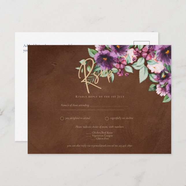 Carte Postale LeahG Brown Berry Plum violet Mariage automne hive (Devant / Derrière)