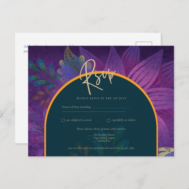 Carte Postale LeahG Green Purple Gold JEWEL TONES Mariage INVITE (Devant / Derrière)