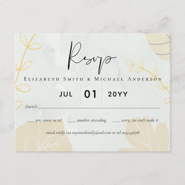 Carte Postale LeahG Mariage Budget Gold Grey Feuilles automnales (Devant)