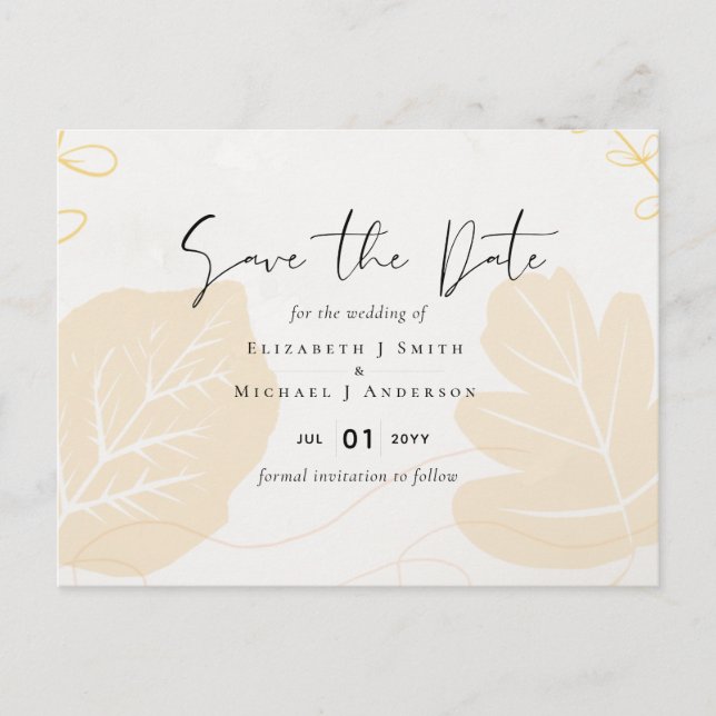Carte Postale LeahG Mariage Budget Gold Grey Feuilles automnales (Devant)