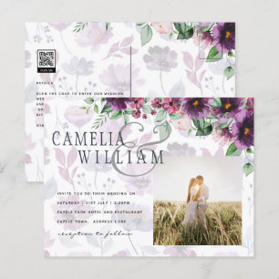 Carte Postale LeahG Plum Purple Berry Mariage Floral Automne Hiv