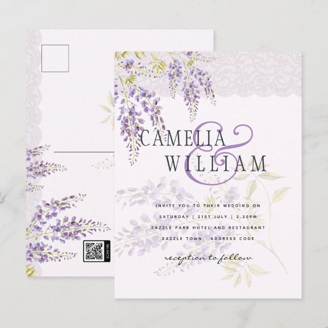 Carte Postale LeahG Purple WISTERIA Dentelle Florale Mariage INV (Devant / Derrière)