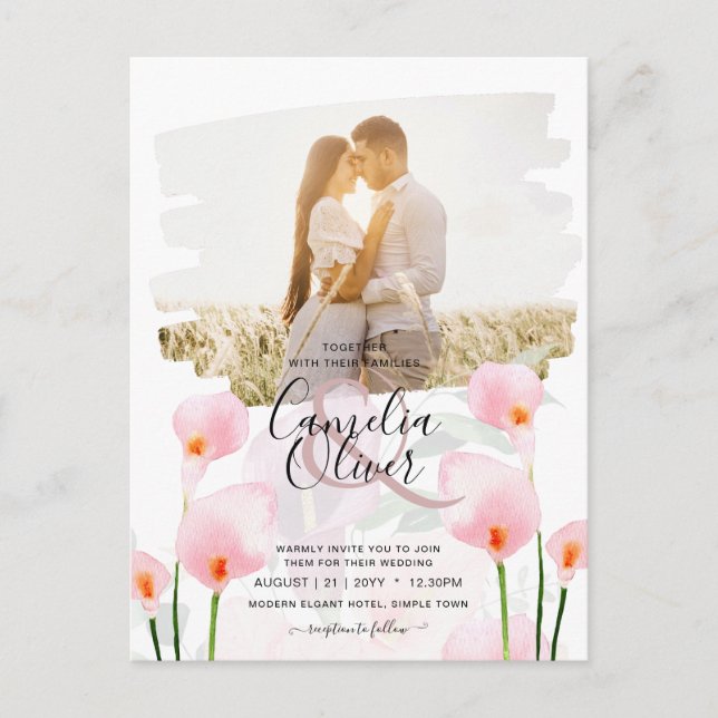 Carte Postale LeahG Rose Calla Lily PHOTO Overlay Mariage Invite (Devant)