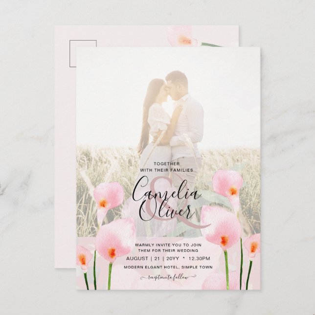 Carte Postale LeahG Rose Calla Lily PHOTO Overlay Mariage Invite (Devant / Derrière)