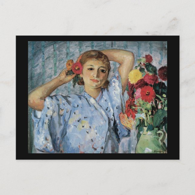 Carte Postale Lebasque Jeune Femme Aux Fleurs (Devant)