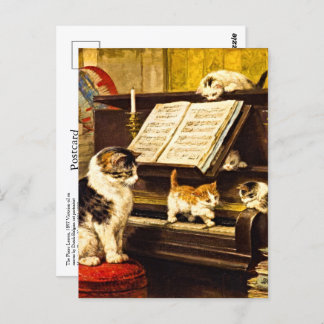 Carte Postale Leçon de piano Custom Vintage pour la mère chat et