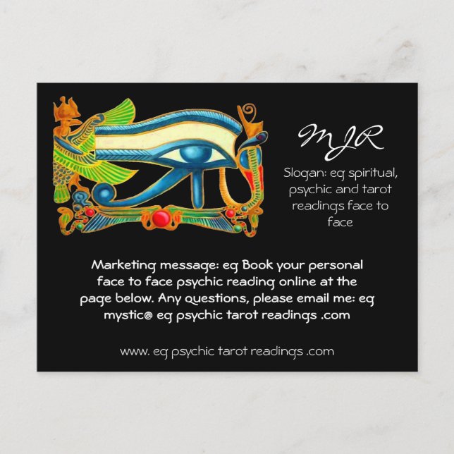 Carte Postale Lecteur psychique avec logo Mystic Eye of Horus (Devant)