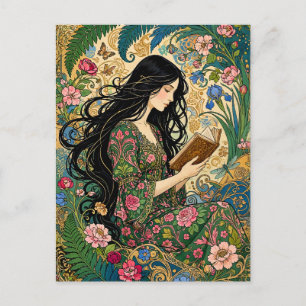 Carte Postale Lecture dans le jardin Art nouveau