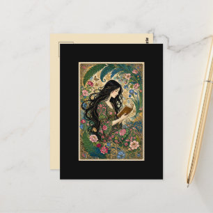 Carte Postale Lecture dans le jardin Art nouveau