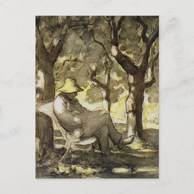 Carte Postale Lecture dans un jardin (Devant)