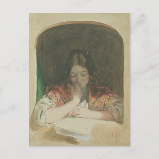Carte Postale Lecture de fille à une fenêtre, 19ème siècle (Devant)