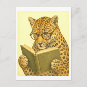 Carte Postale Lecture de léopard de style vintage