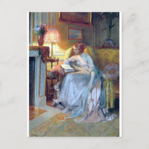 Carte Postale Lecture par la lampe peinture antique