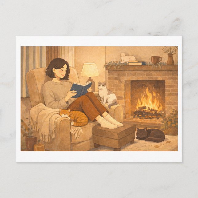 Carte Postale Lecture saisonnière : Hiver (Devant)