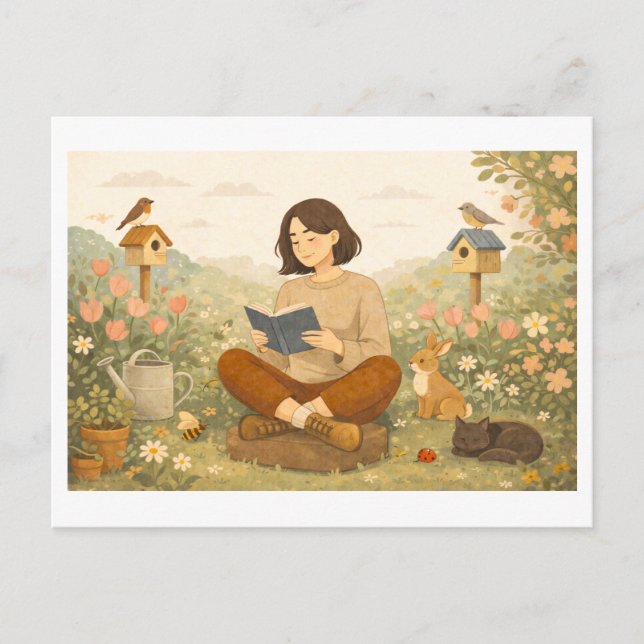 Carte Postale Lecture saisonnière : Printemps (Devant)