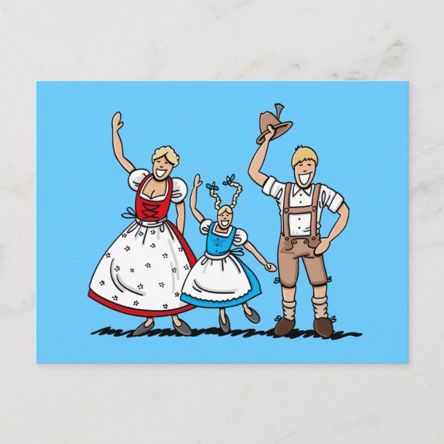 Carte postale Lederhosen Dirndl Famille Bavaroise (Devant)