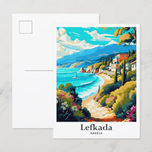 Carte Postale Lefkada Grèce Illustration de portrait de voyage