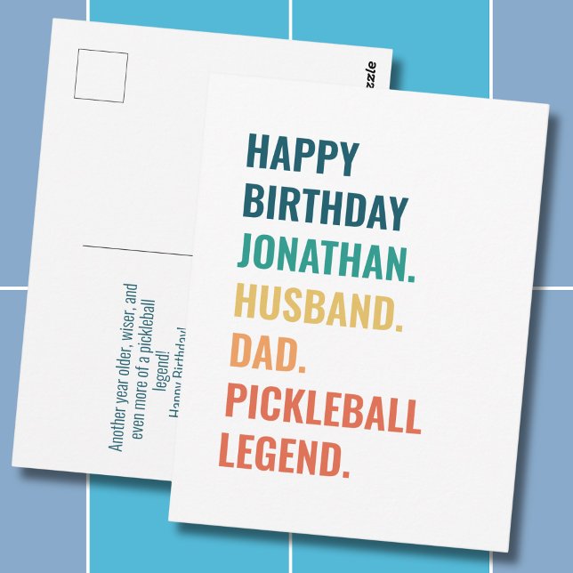 Carte Postale Légende de Pickleball Personnalisée Anniversaire M (Personalize as required -  all text is editable, change the name, occasion, recipient or sport)