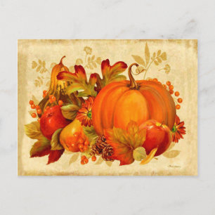 Carte Postale Légumes, fruits et fleurs d'automne, nature morte