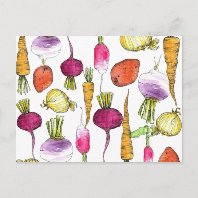 Carte Postale Légumes racines Carottes de jardin Beets Pommes de (Devant)