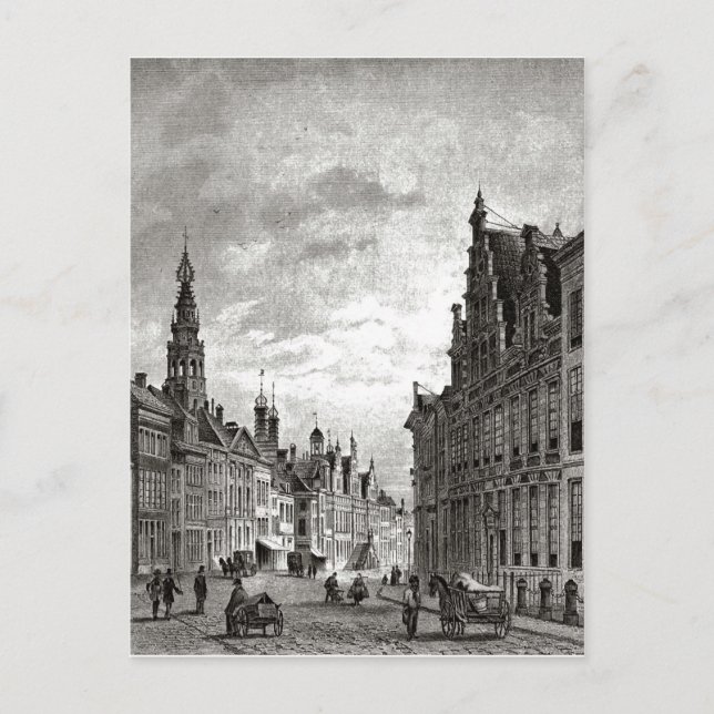 Carte Postale Leiden du 19ème siècle, rue principale (Devant)