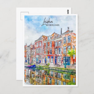 Carte Postale Leiden Pays-Bas Travel Place aquarelle