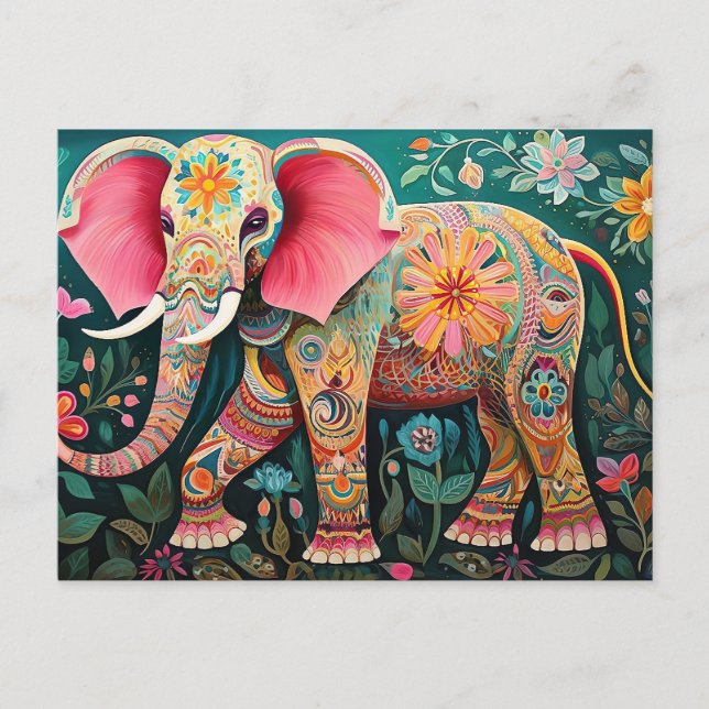 Carte Postale L'Elefant et les fleurs (Devant)