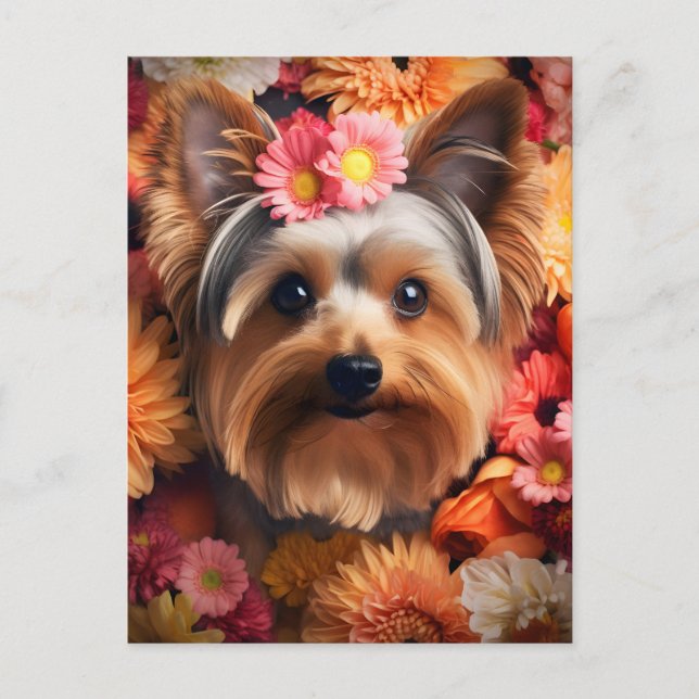 Carte Postale L'élégance florale du Yorkshire Terrier (Devant)