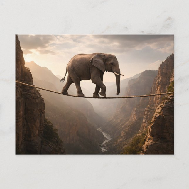 Carte Postale L'éléphant marche sur l'art de la corde (Devant)