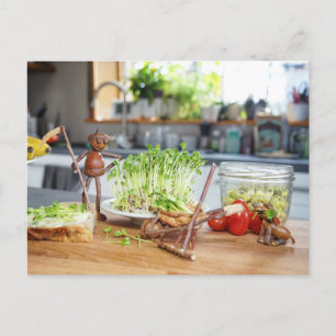 Carte Postale L'elfe d'Acorn récolte des herbes vertes dans la c