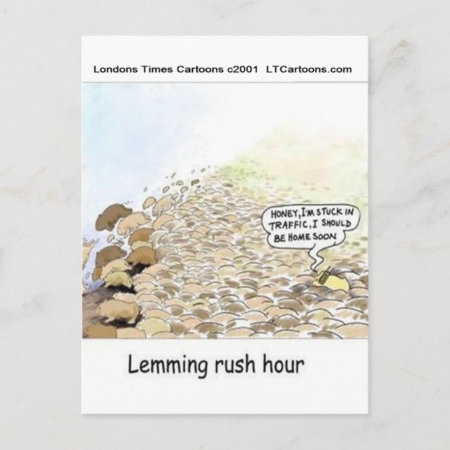 Carte Postale Lemmings Rush Hour Drôle (Devant)