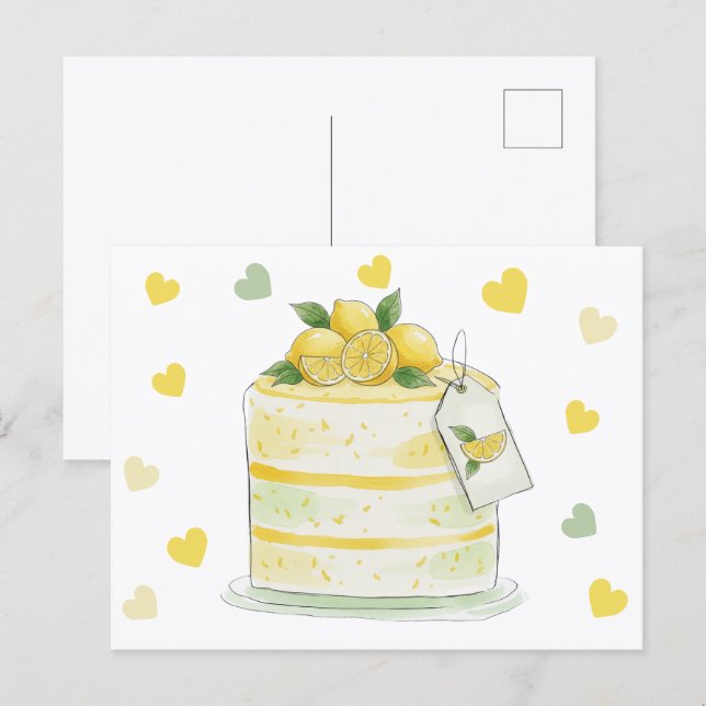 Carte Postale Lemon Cake Watercolor (Devant / Derrière)