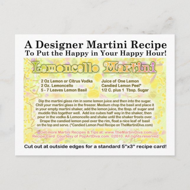 Carte postale Lemoncello Martini Recette (Devant)