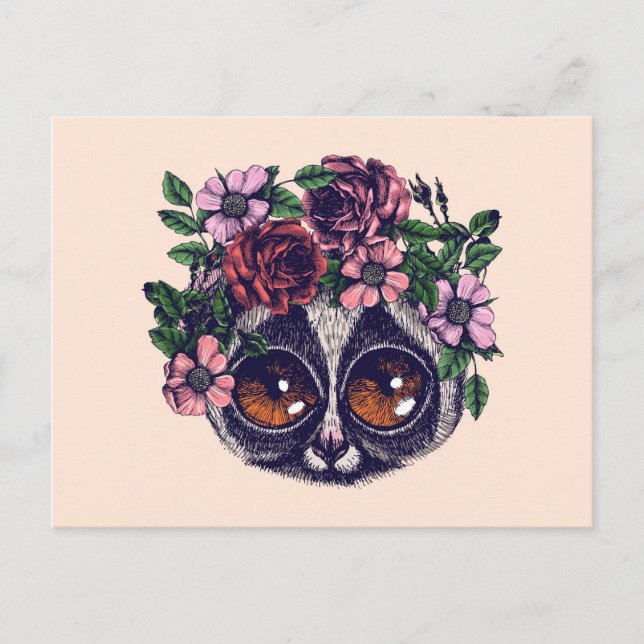 Carte Postale Lémur de fleurs doux (Devant)