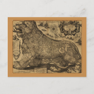 Carte Postale Leo Belgicus, Benelux Union Map (1611)