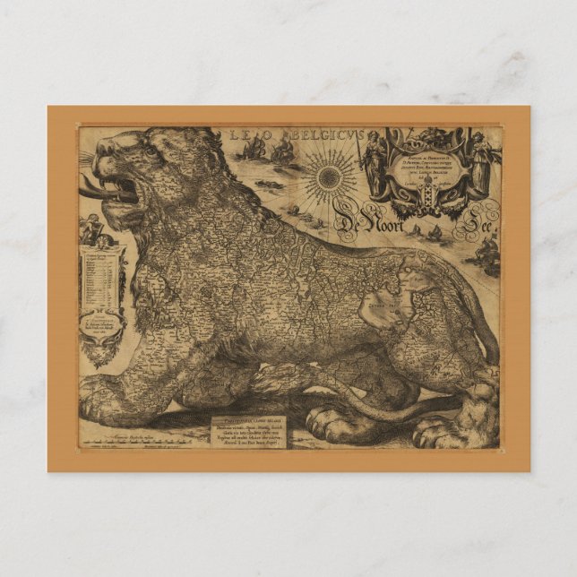 Carte Postale Leo Belgicus, Benelux Union Map (1611) (Devant)