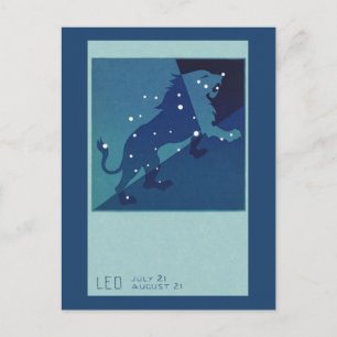 Carte Postale Leo Lion Constellation Astrologie Zodiaque Vintage