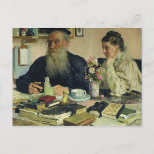 Carte Postale Leo Tolstoï avec sa femme à Yasnaya Polyana
