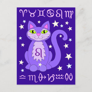Carte Postale Leo Zodiac Chat Midnight Blue