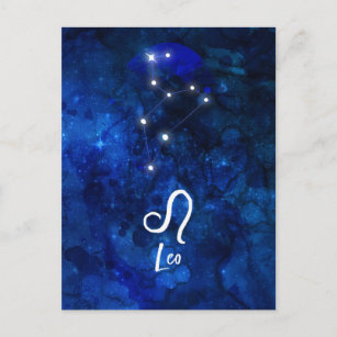 Carte Postale Leo Zodiac Constellation Bleu foncé Galaxie