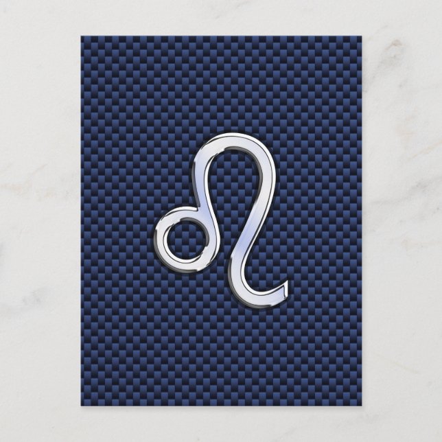 Carte Postale Léo Zodiac Sign on Navy Blue Carbon Fiber Print (Devant)