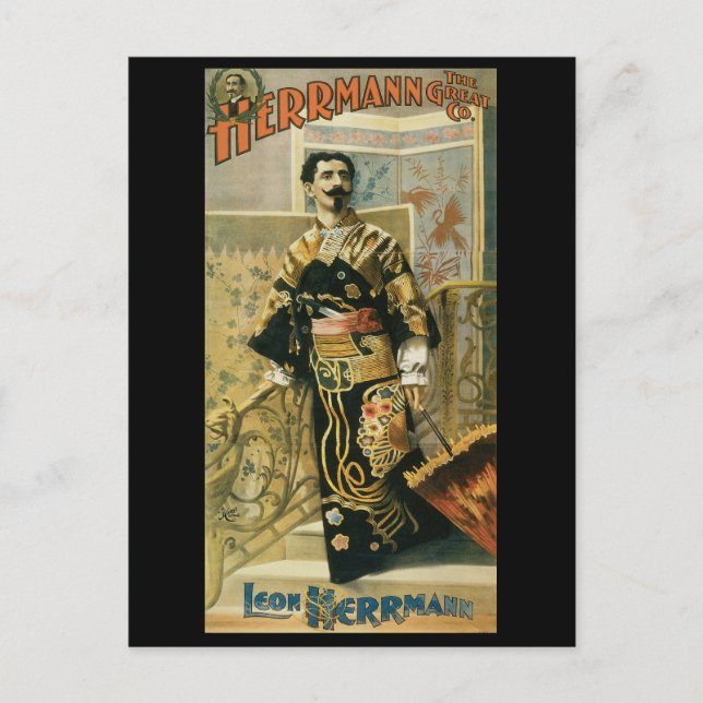 Carte Postale Leon Herrmann Magicien ~ Vintage Magic Act (Devant)