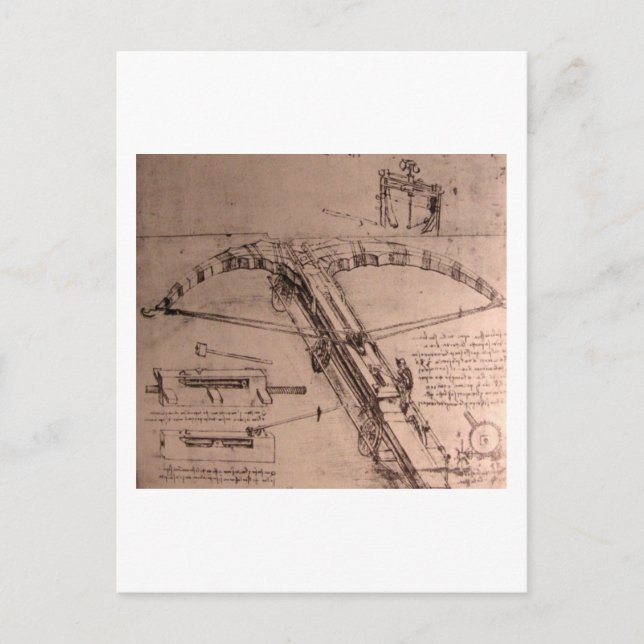 Carte Postale Léonard de Vinci, design pour un énorme arbalète (Devant)