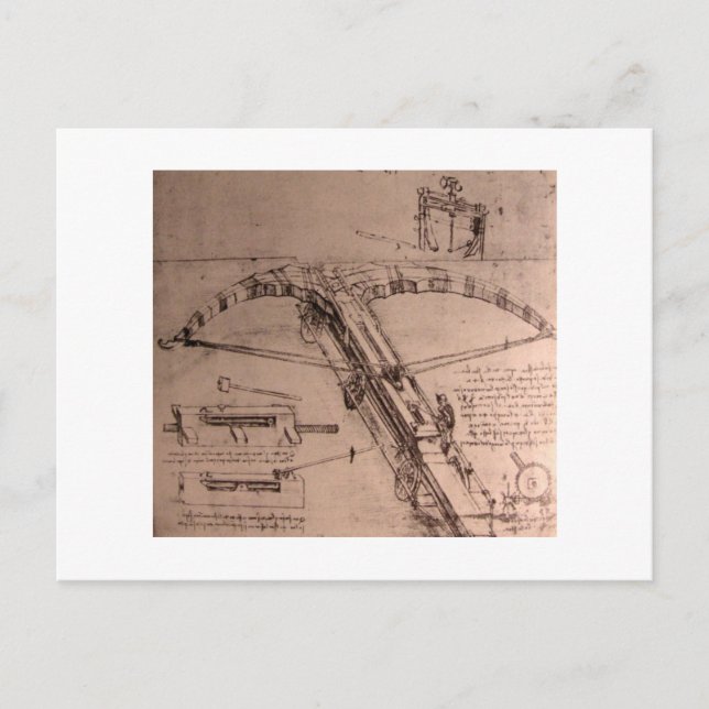 Carte Postale Léonard de Vinci, design pour un énorme arbalète (Devant)